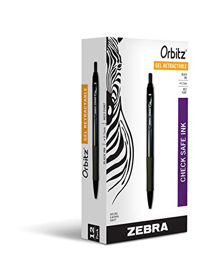 Zebra Pen Orbitz Gel Retractable Rollerball Pen, Medium Point, 0.7mm, Black Ink, 12-Count