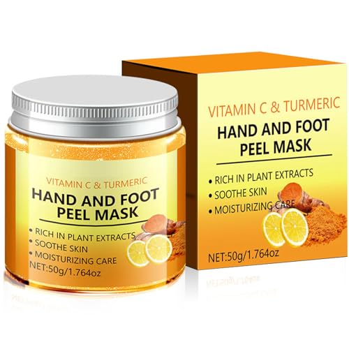 Vitamin C & Turmeric Hand and Foot Peel Mask - Moisturizing Hydrating Exfoliating Hand Film Hands Wax Peeling Masks Milk Honey for Dry Rough Cracked Skin Care for Women and Men, 50g / 1.76Oz