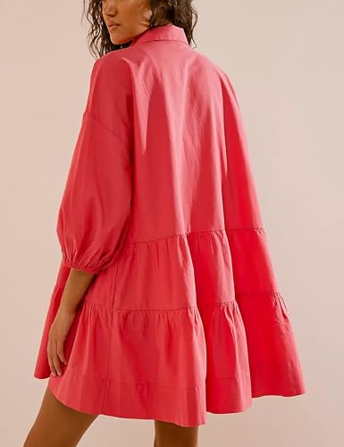 Image of Mingzhu Womens Summer Tiered Puff Sleeve Shirtdress Flowy A-line Babydoll Mini Dress