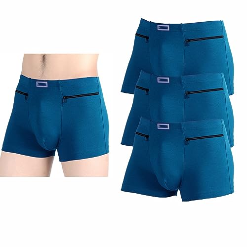 Men Secret Pouch Underwear Zipper with A Front Stash Pocket Boxer Briefs 3 Packs Panties