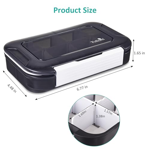 Image of Fullicon Moisture Proof Pill Organizer, 8 Compartment Travel Case, Black