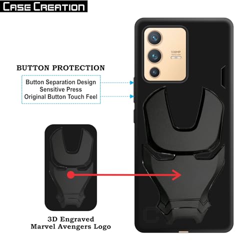 Image of COVERLY Official 3D Touch Feel Trending Avengers Logo Mask Soft Rugged Grip Silicone Iron Man Super Power Cartoon Movie Engraved Silicone Matte Back Cover for Vivo V23 Pro / V23Pro -HD Avenger Black