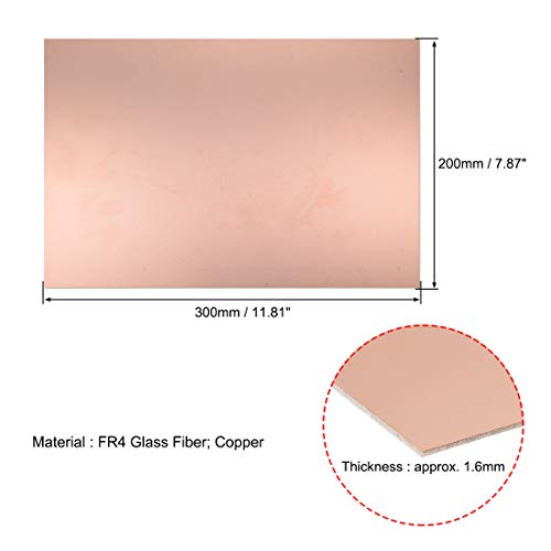 uxcell Single-Sided Copper Clad Laminate PCB Circuit Board, FR4 300x200mm 11.81x7.87 inch, 1.6mm Thickness DIY Prototyping PCB Board, Name Board, 5pcs