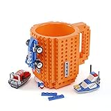 VANUODA Build-on Brick Mug, Buddy Coffee Cup, Santa Gifts Idea for Christmas, Unique Easter Father's Day Halloween Birthday Present for Men Women Dad Him Boy Kid Adult, Compatible with Lego (Orange)