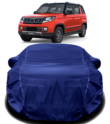 Image of AUCTIMO Mahindra TUV 300 Car Cover Waterproof /TUV 300 Cover Waterproof with Triple Stitched Fully Elastic Ultra Surface Body Protection (Navy Look)