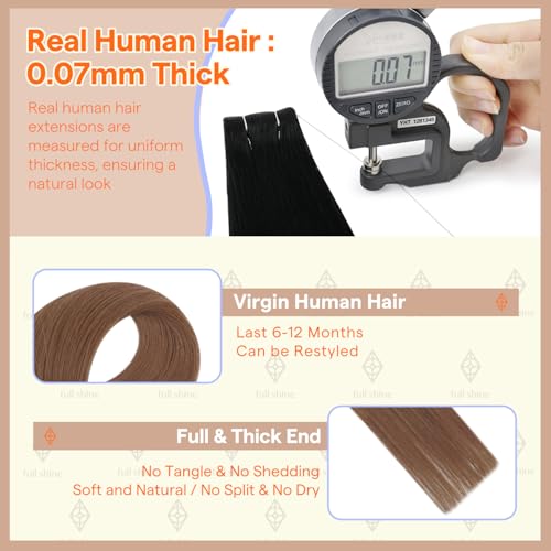 Image of Full Shine Invisi Edge Tape in Hair Extensions Human Hair Color 330 Orange Injected Tape in Extensions 10Grams 5PCS 16 Inch Virgin Hair Tape ins for Thin Hair Natural Soft