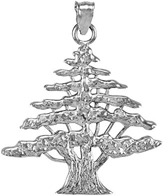 Claddagh Gold Middle Eastern Jewelry Textured 925 Sterling Silver Lebanese Cedar Tree Charm Pendant