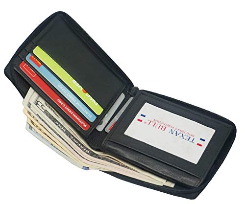 RFID Men's Leather Zipper wallet Zip Around Wallet Bifold Multi Card Holder Purse3