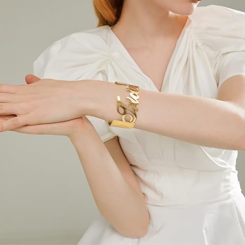 kkjoy Personalized Name Bracelet Stainless Steel Customize Letter Nameplate Cuff Bangle for Women Men Couple Family Members3