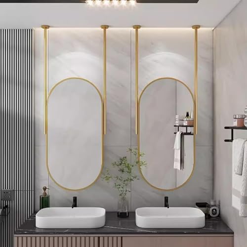 Espejo Ovalado para Colgar en el Techo, para Entrada, Sala de Estar, baño, Lavabo, Espejos de tocador con Doble Brazo y Marco de Metal para decoración del hogar (Size : 50cmx70cm)
