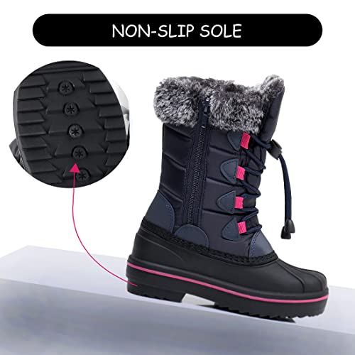 Dirafy Unisex-Child Waterproof Snow Boot | Kids Boys & Girls Mid Calf Cold Weather Warm Lined Winter Boot(A21-Navy-2) #TOP4