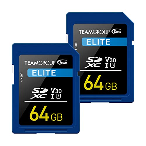 TEAMGROUP Elite 64GB x 2パック UHS-I U3 V30 UHD 読み取り速度 最大100MB/秒 SDXC 高速 4K メモリーカード Canon Sony Nikon Panasonic FUJIFILM デジタルカメラ対応 TESDXC64GIV3061