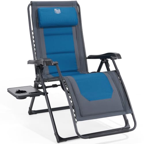 TIMBER RIDGE Zero Gravity polyester Chair Oversized Recliner 350lbs Capacity Patio Lounge Chair Padded Lawn Chair with Headrest XXL for Outdoor, Camping, Patio, Lawn, Blue