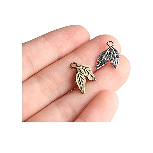 Acxico 40Pcs Tiny Leaf Charms Leaf Pendants Antiqued Silver Tone