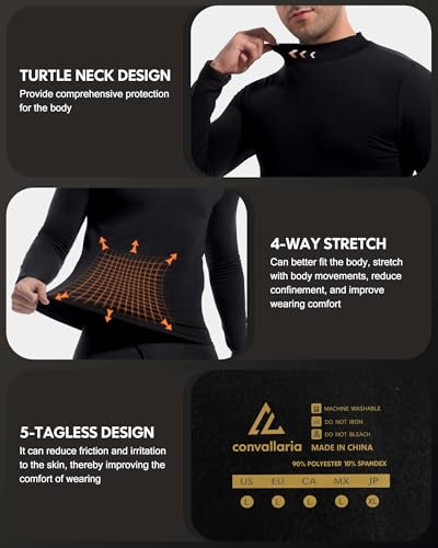 5 or 4 Pack Thermal Shirts for Men Turtle Neck Fleece Lined Long Sleeve Tops Workout Base Layer Winter Gear4