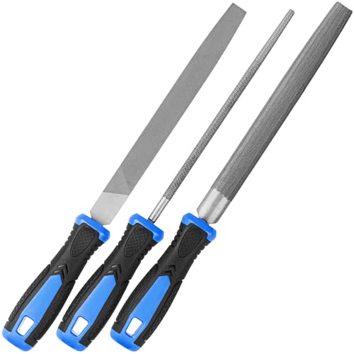EffektWerk - Metallfeilen - 3 Tlg, 20cm Kohlenstoffstahl-Feilen für Holz, Metall, Kunststoff - Flach/Rund/Halbrund Raspeln - Werkzeuge zum Schärfen, Entgraten, Schmuckarbeiten