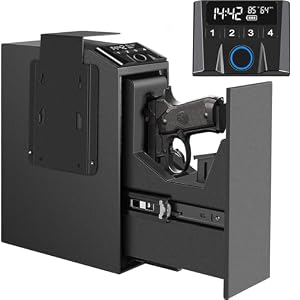 Slider Hidden Handgun Safe, Biometric Fingerprint Smart Pistol Safe for Nightstand, Desk, Bedside – Auto Sliding Door- Fingerprint, PIN Code, KEY Access (Classic)