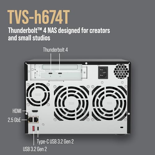 Image of QNAP TVS-h674T-i5-32G-US 6 Bay High-Speed Desktop NAS with Intel 12th Gen Core i5 6-core CPU, 32GB DDR4 Memory, Thunderbolt 4 and 2.5GbE connectivity (Diskless)