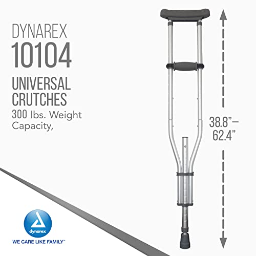 Dynarex Universal Crutches, Aluminum Mobility Aid For Children To Adults, Push-Button Height Adjustment Range Of 4’7”– 6’7” With A 300 Pound Weight Capacity, Silver, 1 Pair Dynarex Universal Crutches #TOP1