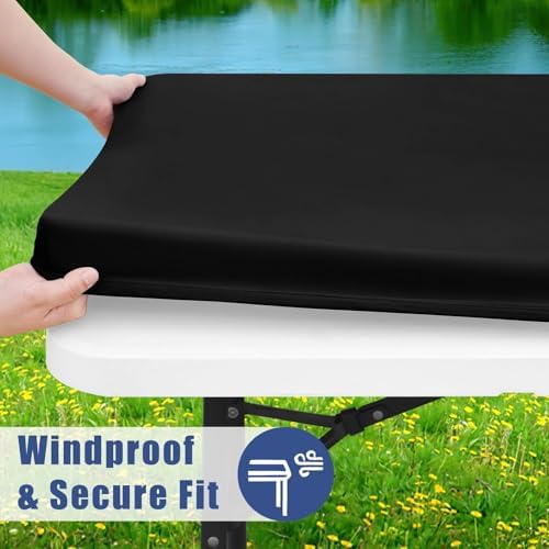 Moosfor Spandex 6 Foot Rectangle Table Cloth, Elastic Fitted Tablecloths for Picnic, Stretch Washable Patio Table Cover for Outdoor, Camping, Banquet and Parties (Black, 29"x72") — view 2