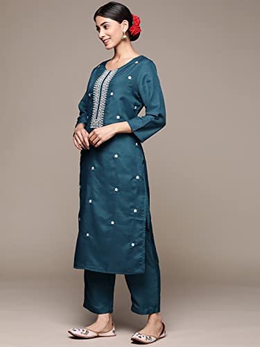 Costume kurta brodé en mélange de soie anubhutee de qualité premium - 6