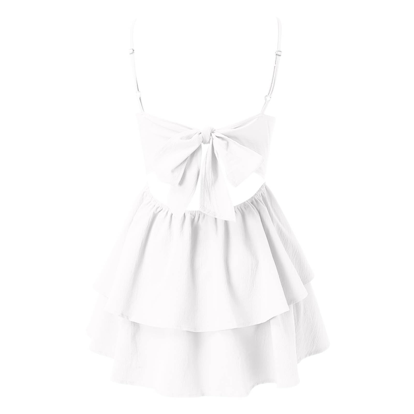 Summer Dresses for Women Simple Square Neck Backless Bow Sling Dress for Double Ruffle Hem
