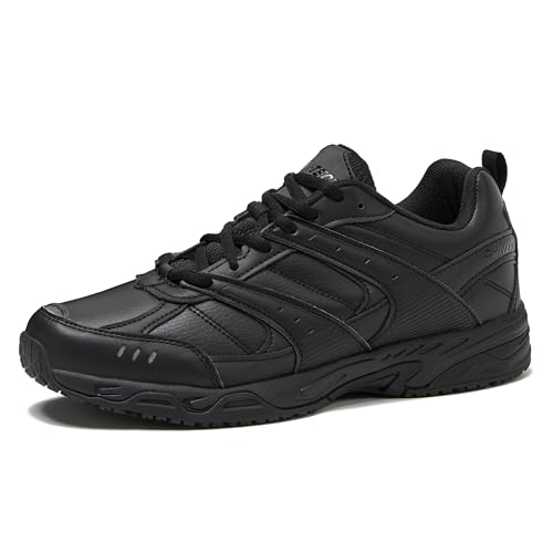 HI-TEC Fusion SR Non Slip Shoes for Men Food Service - Black Comfort Restaurant Slip Resistant Work Mens Sneakers, Medium or Extra Wide, Black, 9.5 Medium