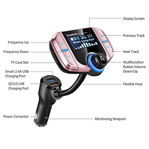 image for Sumind Upgraded Bluetooth FM Transmitter, Wireless Radio Adapter Hands