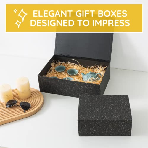 Soul & Lane Black And Gold Magnetic Gift Boxes With Lids For Presents (Pack Of 2): Carboard Nesting Christmas Gift Wrap, Stackable Photo Storage Cartons, Small Black Groomsmen Proposal Boxes #TOP5