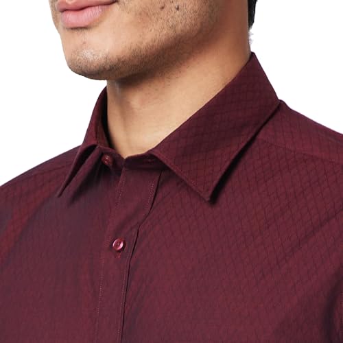 Image of Raymond Slim Fit Self Design Dark Maroon Shirt