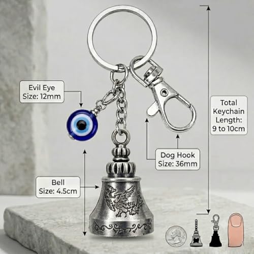 Image of OTTAVO Evil Eye Bell Keychain, Metal Nazar Battu, Good Luck Charm for Car & Bike Keys, Protective Guardian Bell, Bag Accessory