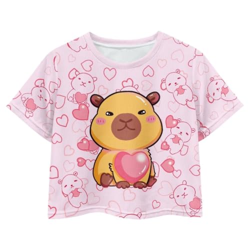 Image of Cute Crop Tops for Girls Short Sleeve Summer T Shirts Fashion Graphic Tees Crew Neck Pullover Tee 5-14 Years