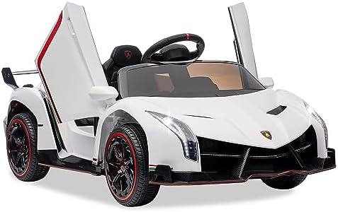 12V Kids Ride On Car Suitable for 3 Years Older, Licensed Lamborghini VENENO Battery Powered Sports Vehicles with Parent Remote Control, Spring Suspension, LED Lights, USB Port and Hydraulic Doors