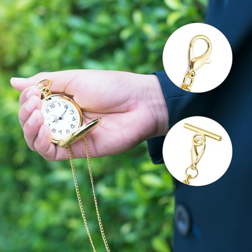 Taschenuhrkette mit T Bar,Taschenuhr Kette mit 2 Haken,Metall Taschenuhrkette,Weste Kette Uhr,Uhr Kette Link,Taschenuhrkette für Herren Damen,Uhrenkette Klassisch Taschenuhr Zubehör,Geschenke (Golden)