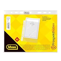 Idena 376007 - 100 Stück Klarsichthüllen A5 genarbt, Prospekthüllen aus Kunststoff 55µ, dokumentenecht, Klarsichtfolien mit Universallochung