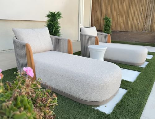 PURPLE LEAF Olefin Patio Chaise Lounge Chair Outdoor Set of 2, Upholstered Pool Lounge Chairs for Outdoor with Teak Armresfor Deck, Pool, Lawn, Garden, Courtyard, Porch, Khaki