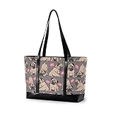Pug Puppies-01 Laptop Tote Bag for Women Teacher Canvas Tote Bags Travel Work Bag Handbags Purse with Zipper
