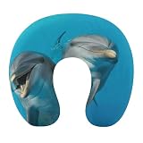 TESBNDDJ Smiling Face Dolphins U-Shaped Neck Pillow,Portable Pillow Support with Zipper,Portable Pillow for Chin & Neck Support Memory Foam Neck Pillow,for Airplane,Car,Traveling,Office Or Home Use