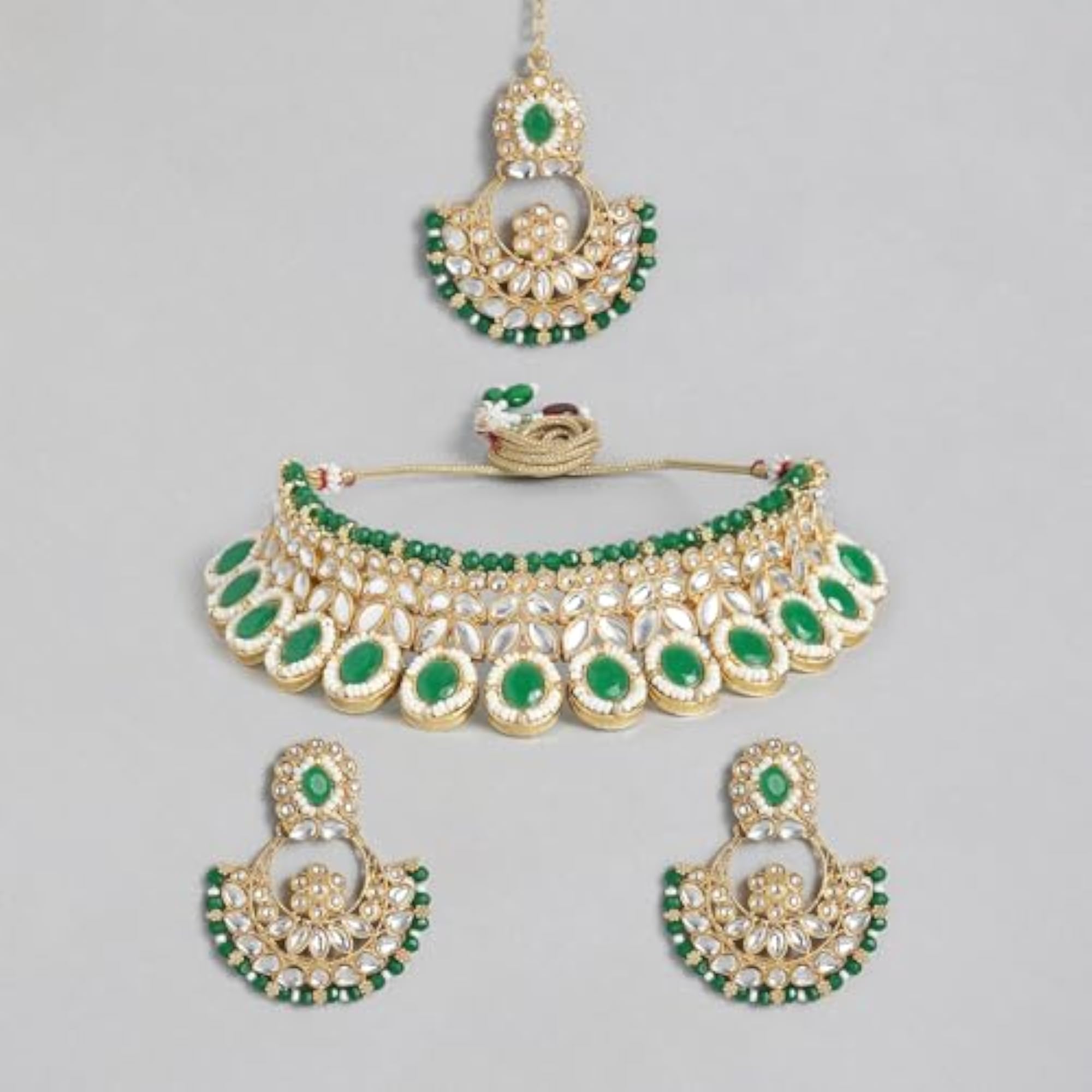 Crystal Cluster Choker Necklace Set with Maang Tikka