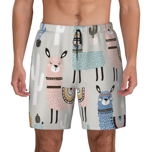 Llama Cactusshort Swim Trunks with Waist Rope and Two Side Pockets Beach Shorts Bathing Suits for Men