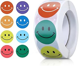 cobee Smile Face Stickers Rolls, 500 Pcs Reward Stickers for Kid, 8 Color Designs Teacher Stickers, Incentive Stickers, Student Incentives Awards, School Stickers for Classroom, 1 Inch (2.5cm)