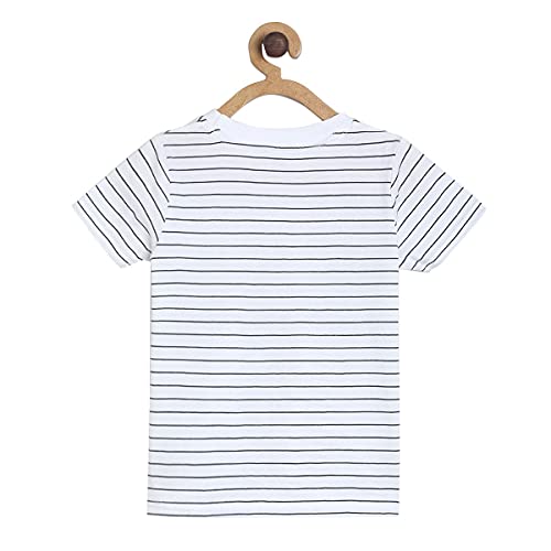 Image of miniklub Boys White Striped Round Neck T-Shirt