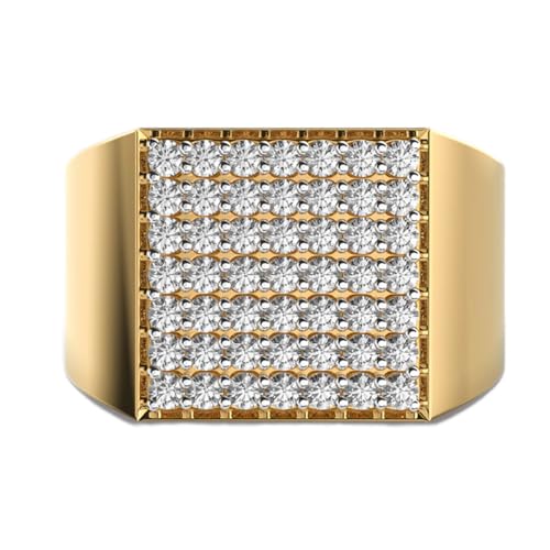 Bague chevalière homme en argent 925 doré avec moissanite ronde de luxe faite main