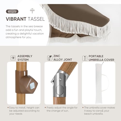 Image of Tempera Heavy Duty High Wind Beach Umbrella with Sand Anchor & Carry Bag | Patio Outdoor Umbrella with Aluminum Frame and Push Button Tilt, Ideal for Garden Lawn, UPF 60+
