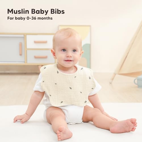 Image of Bearmoss Baby Bibs for Drooling & Teething 8 Pack Muslin Cotton Soft Absorbent Adjustable Unisex Bibs Boys Girls 0-36 Months