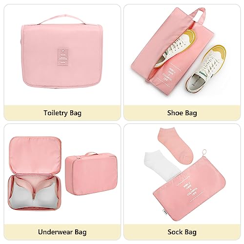 Image of MURISE 8-Piece Packing Cubes, Clothes Bags, Suitcase Organiser for Holidays and Travel, Packing Cube Set, Travel Cube, Organiser System for Suitcases - Pink