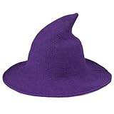 Century Star Women Witch Hat for Halloween Wool Hats Wide Brim Spire Knitted Cap Party and Daily Purple One Size