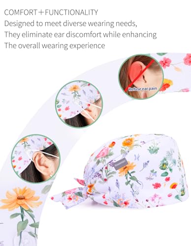 Image of Kousenpu Scrub Caps for Women, Adjustable Women's Surgical Cap with Buttons, Breathable Cute Design for Nurses and Doctors