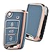 Produktbild OATSBASF Autoschlüssel Hülle VW, VW Golf 7 Schlüsselhülle, Schlüsselbox Cover für VW Polo, Skoda, Tiguan, MK7 3-Tasten (Goldener Rand-Grau)