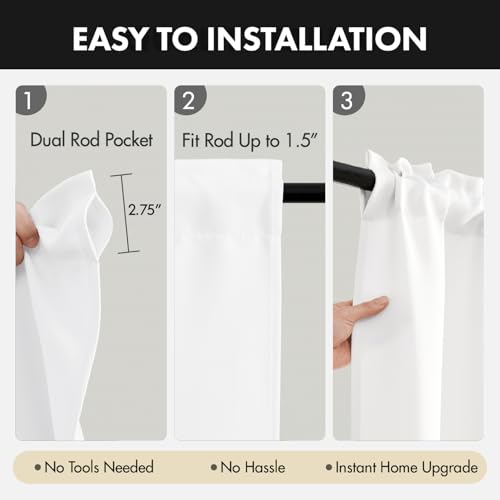 Image of MIULEE 4 Panel Set Short Bedroom Blackout Curtains 54 Inch Long Pure White | Thermal Curtains for Summer Heat, Light Blocking Privacy Window Drapes, Top&Bottom Rod Pocket